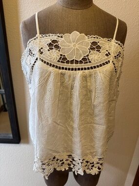 Sundance Warm White Battenberg Style Lace Embroidered Eyelet Camisole-NWT